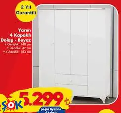 GARAJ HOME YAREN 4 KAPAKLI DOLAP BEYAZ